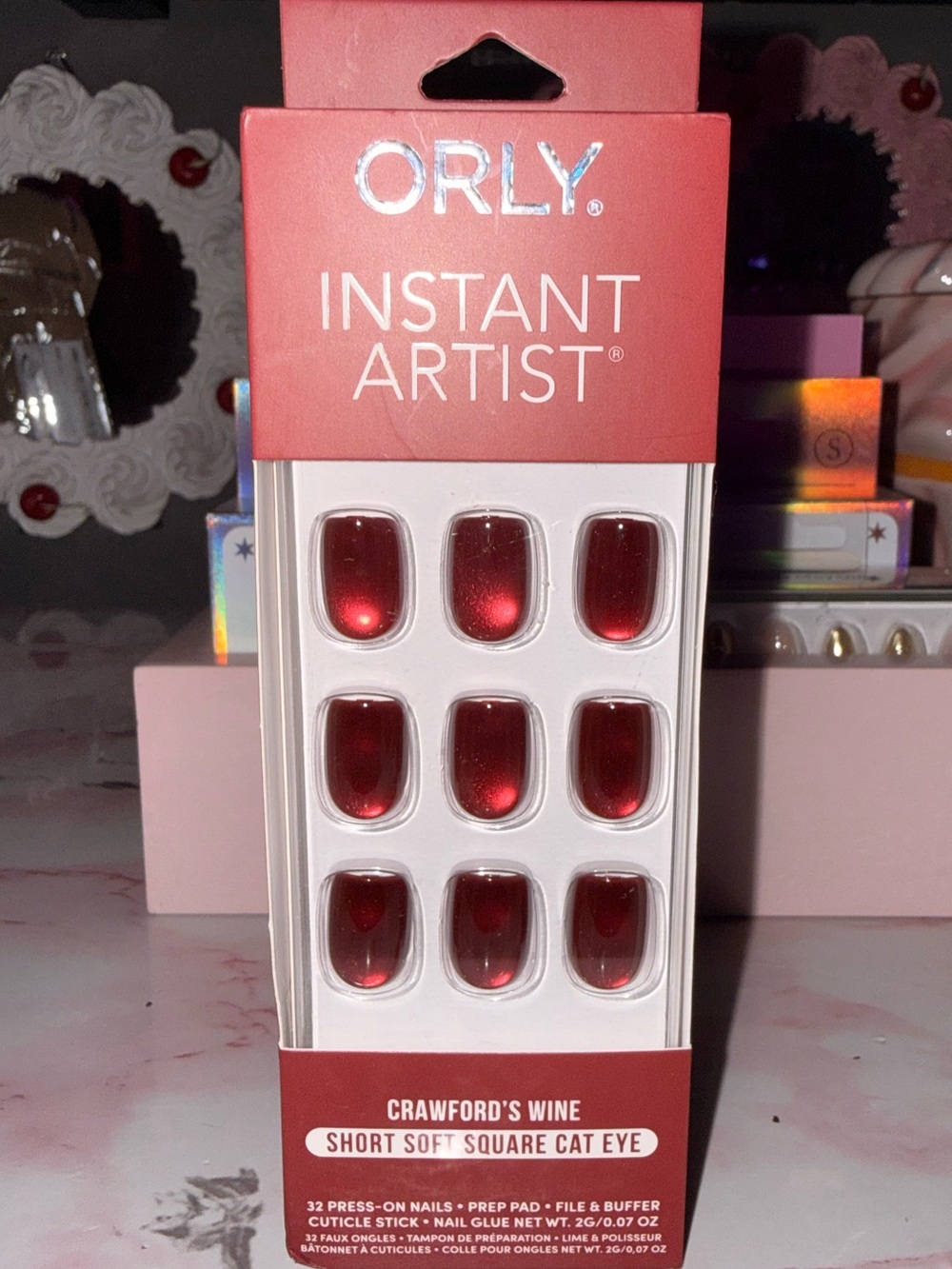 Instant Artist Crawford's Wine Short Soft Square Cat Eye Press-On Nails - Red